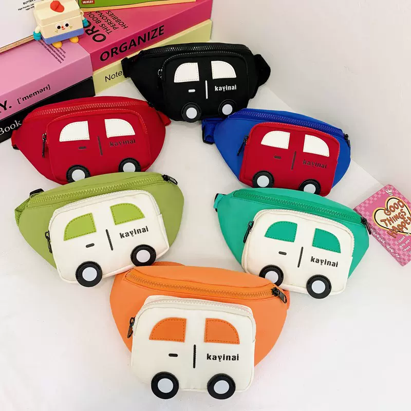 小汽车儿童胸包卡通可爱男女宝宝小腰包2024冬季新款尼龙布零食包