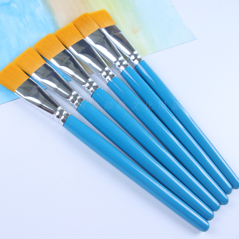 Cepillo de pintura acrílica de cabeza plana de nailon de madera, pincel de aceite especial para niños de acuarela, pincel de gouache de cabeza plana de dos colores