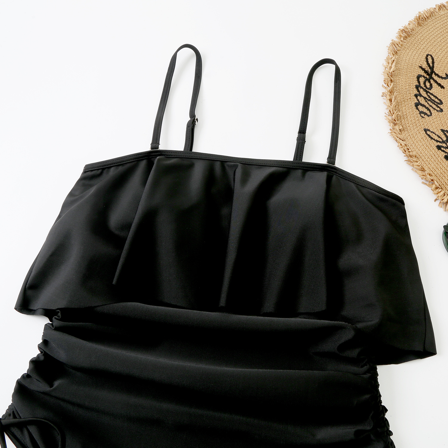 2024 new solid color ruffled one piece swimsuit sexy strapless off shoulder drawstring women's clothing_voghion.com