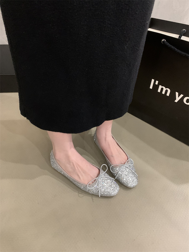 2024 frühling Herbst Neue Feine Funkelnden Stil Flache sohle Einzel für und Damen Bogen Flach Mund Ballett Tanz Schuhe_voghion.com