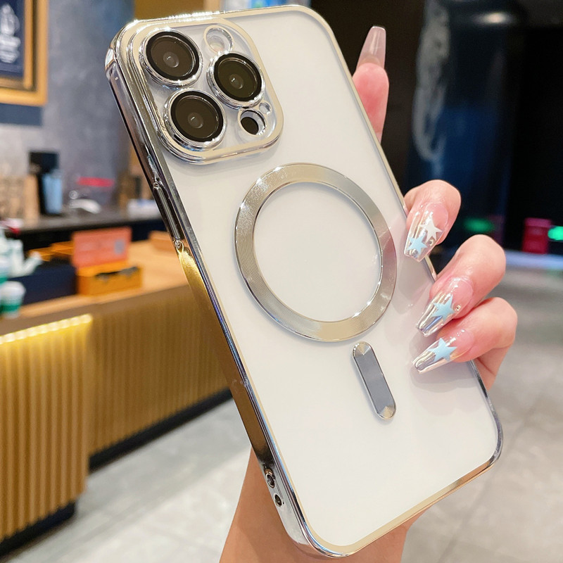 Funda para teléfono iphone16promax 16 transparente 16plus magnético Apple 15 patrón de CD suave 14 nicho 13