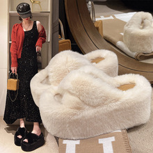 外贸出口意大利原单撤柜毛毛拖鞋秋冬女外穿厚底鞋一字拖