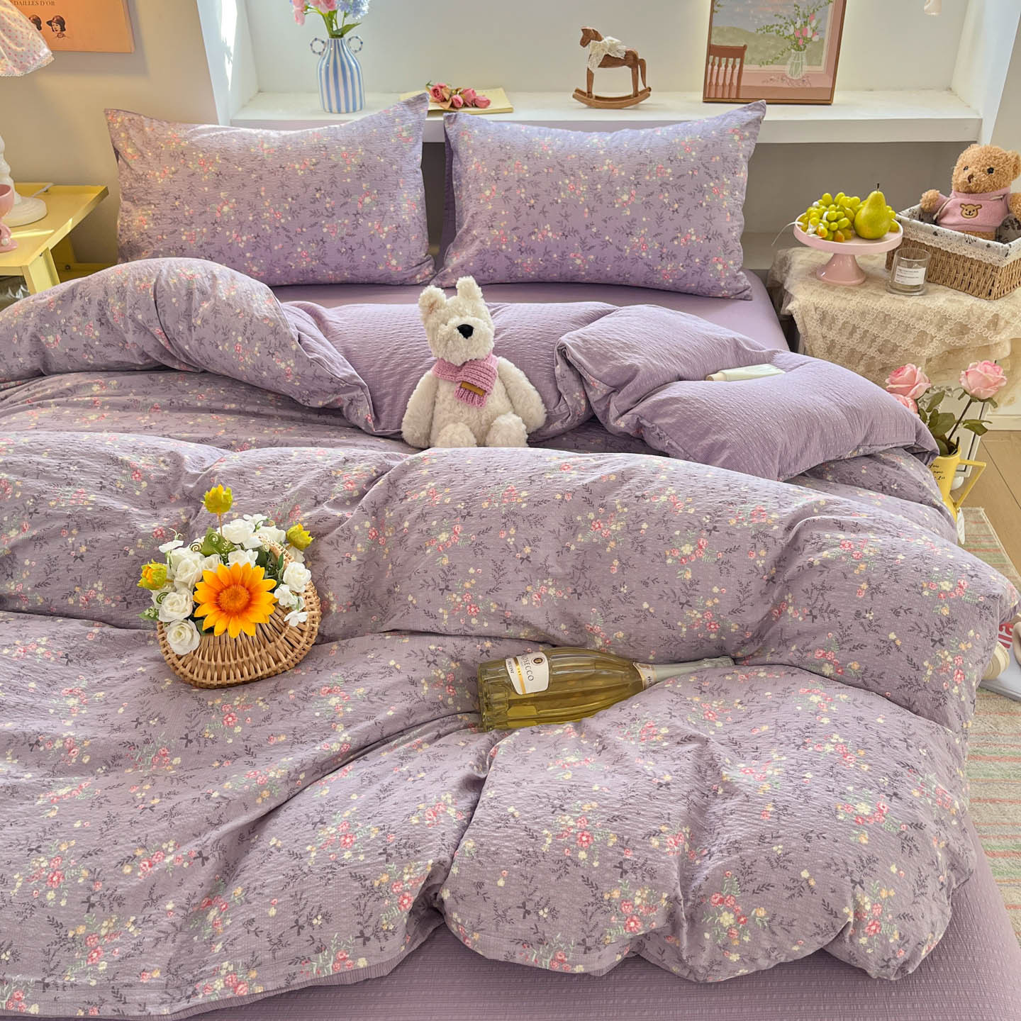 Flower branches are blooming [class a maternal and infant grade puff yarn] / 【flat sheet style】0.9 three-piece set - duvet cover 150x200 cm