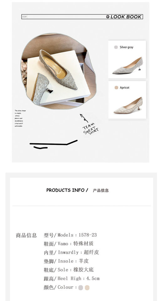 Giày cao gót mũi nhọn đính pha lê sang trọng gót 4,5–6,5 cm — Màu mơ 6.5cm, Màu sâm panh 6.5cm, Màu xám bạc 6.5cm, Màu mơ 4,5 cm chi tiết 5