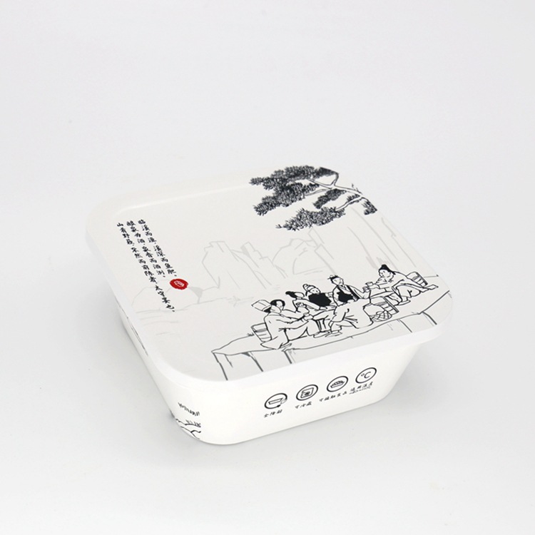 500 900 1300ml全降解百优盒山水系列餐盒坚固不漏带盖方形