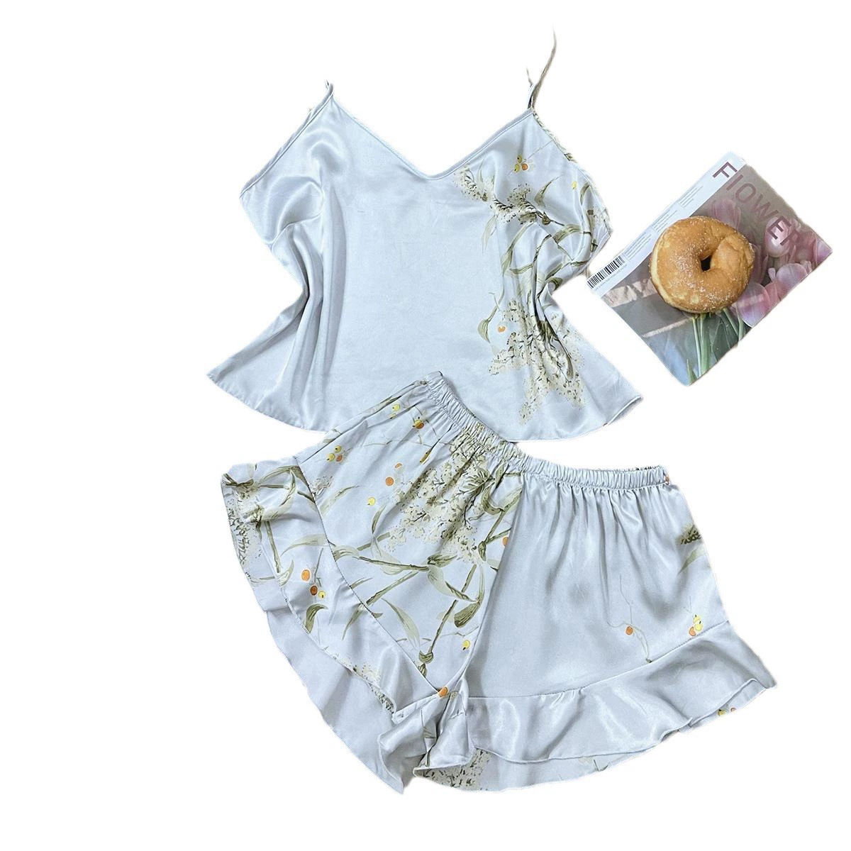 Летняя шелковая пижама, комплект, sexy шорты, slip dress, (Cross-border trading)