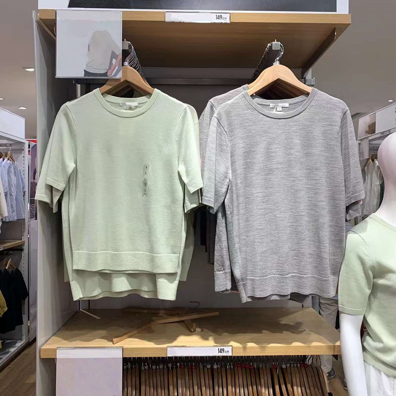 Japanese Style Women's Worsted Merino Round Neck Knitwear Three-Quarter Sleeve Mid-Sleeve Air-Conditioning Shirt Pullover T-Shirt C469409 Japanese Style Women's Worsted Merino Round Neck Knitwear Three-Quarter Sleeve Mid-Sleeve Air-Conditioning Shirt Pullover T-Shirt C469409