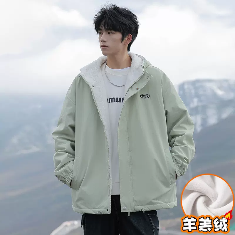 外衣青少年羊羔绒加绒加厚棉衣外套男款秋冬季宽松情侣潮棉服保暖
