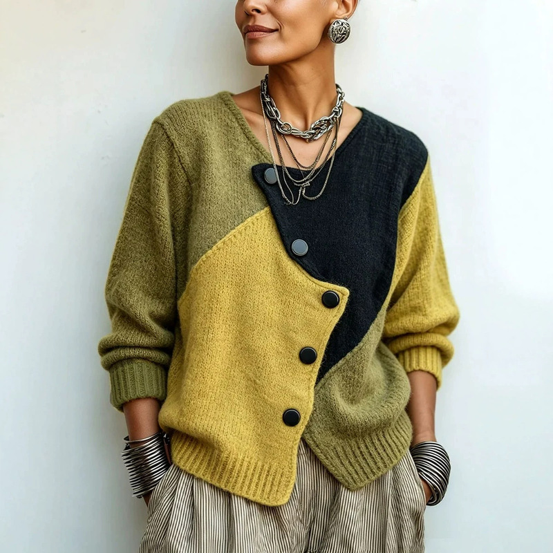 2026 Cross-border Autumn/Winter European and American Retro Color-Block Fashion Classic Knit Cardigan, available on Amazon