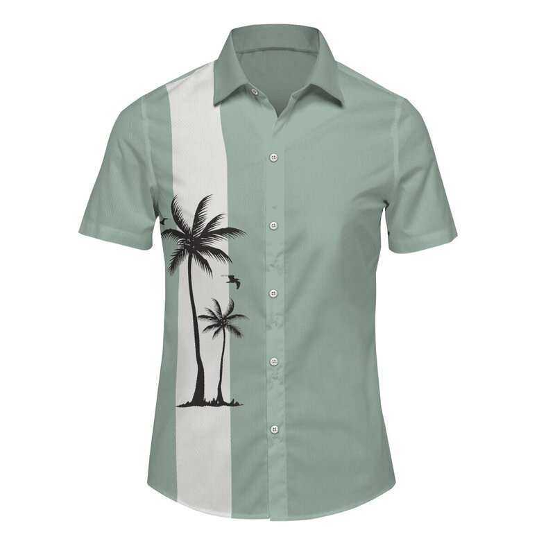 2023 nuevos hombres Hawaii europeo y americano ropa de los hombres impresión 3D del comercio exterior los hombres manga corta floja delgada camisa casual