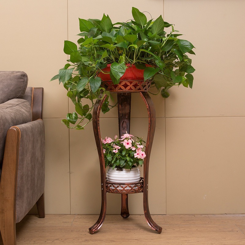 グリーンフラワーシェルフ多層鉄植木鉢スタンド床置き省スペースヨーロッパ二層屋内フラワーシェルフバルコニーラック送料無料|undefined