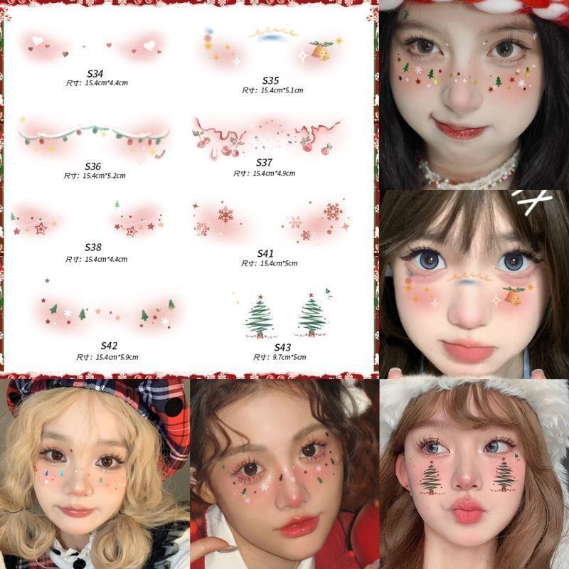 Sweetheart Girl Atmosphere Painted Christmas Makeup Face Cartoon Blush Makeup Cos Party Stickers Tattoo Stickers