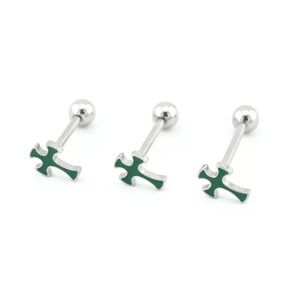 现货绿色十字架舌钉钢钛外螺纹可喝酒舌头钉亚文化辣妹穿刺饰品