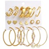 Earrings, retro acrylic metal set from pearl, 5 pair, simple and elegant design