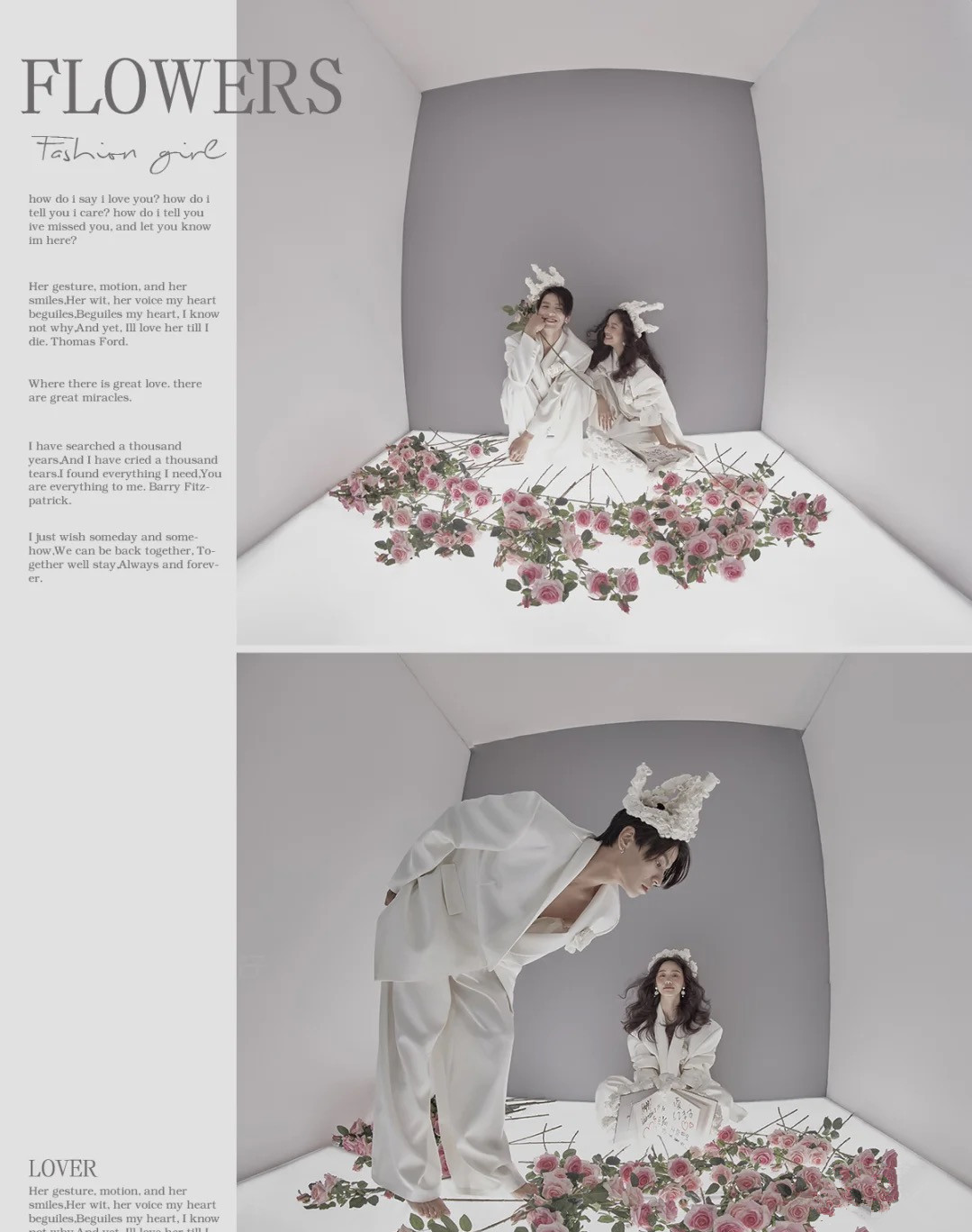 (2개) 새로운 스튜디오 테마 웨딩 원피스 잡지 스타일 커플 거리 사진 의류 여행 사진 이미지 흰색 세트 사진 패션