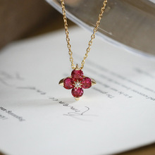 敦丽珠宝【守护之石】四叶草设计 轻奢风S925银镀金红刚玉 项链