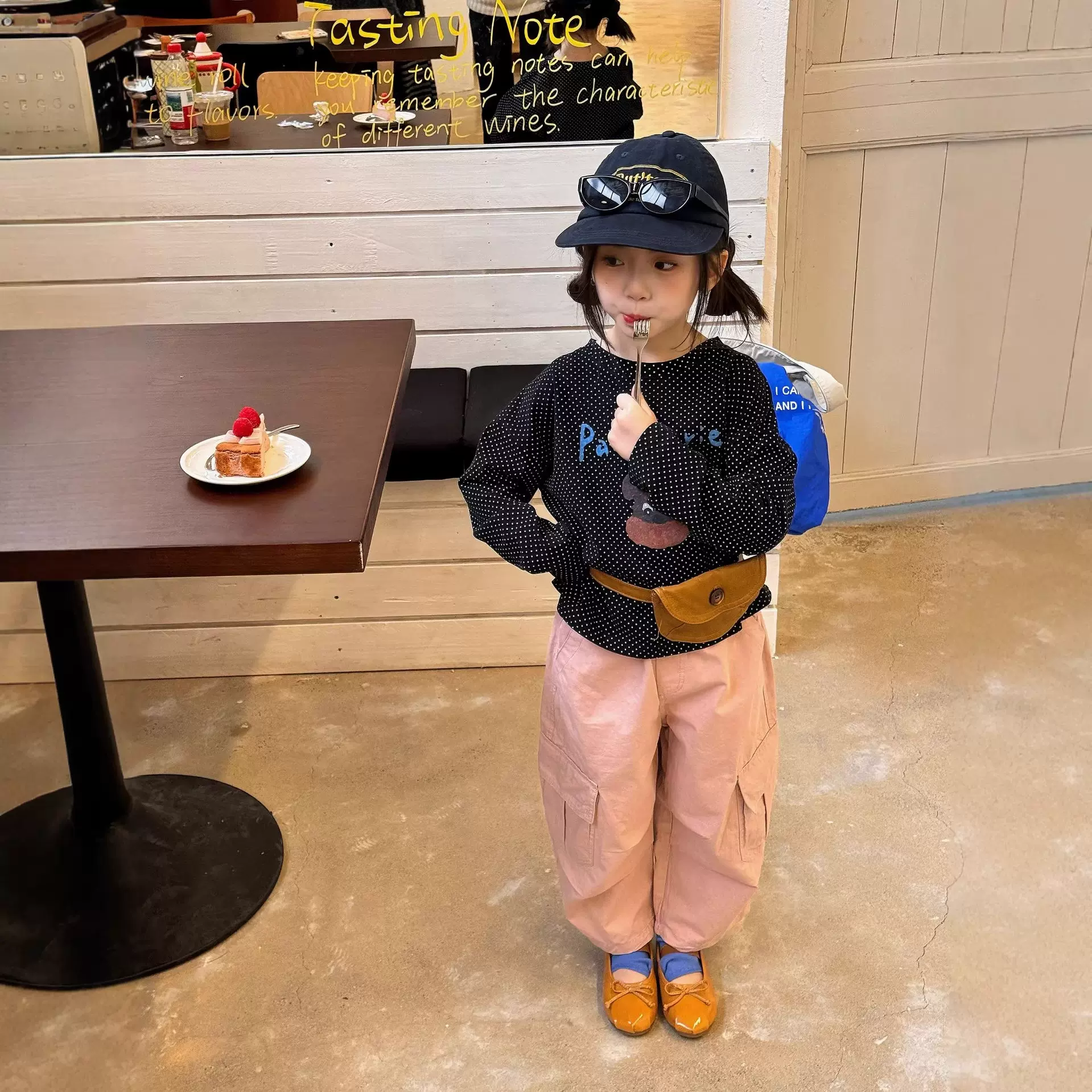 芙果女童花边波点打底衫2026新款儿童卡通针织衫T恤女宝韩系春装