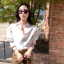 韩版宽松长袖oversize白色衬衫外套女设计感中长款休闲防晒衬衣