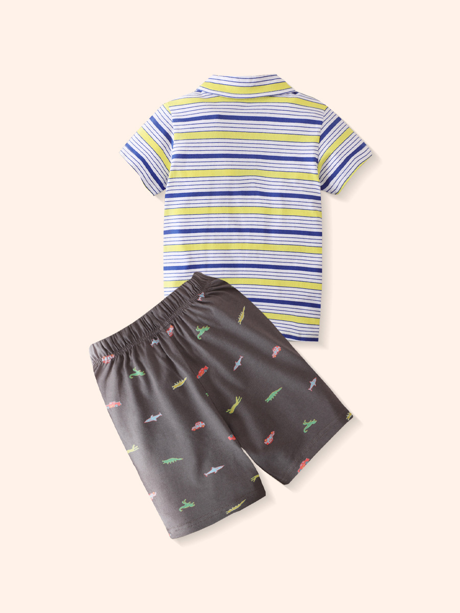2025 verano nuevos pantalones cortos de manga corta de moda casual para niños traje camisa POLO a rayas traje de dos piezas