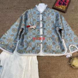 国新中式秋冬宋锦南油工厂批发深圳桑蚕丝新品外套宝相福马棉服风