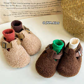 韩版儿童加绒豆豆鞋冬季新款男女童勃肯棉鞋羊羔毛保暖宝宝毛毛鞋