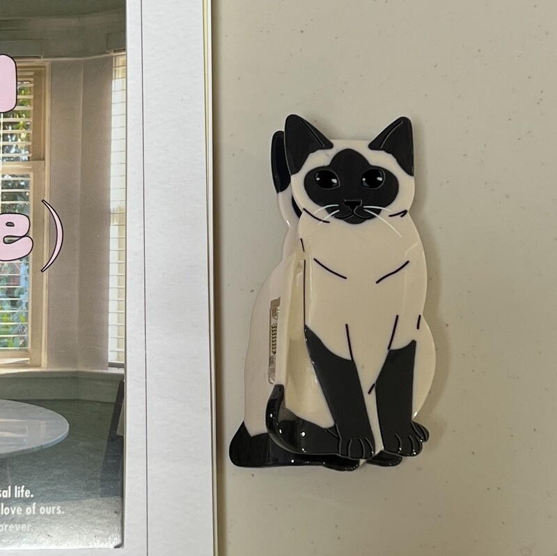 新款韩版布偶猫暹罗猫动物可爱半扎发猫咪抓夹可爱后脑勺鲨鱼夹|undefined