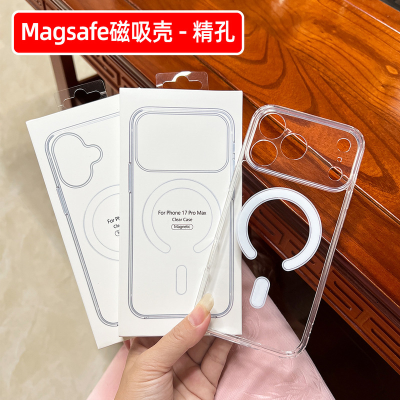 Suitable for Iphone16 Apple 17Promax Fine Hole Magnetic Suction Case Magsafe Transparent 15 Mobile Phone Case 12 Wholesale