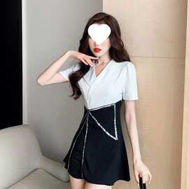 西服套装女2026夏季新款时尚西装短裤黑白配两件套职业气质女神范