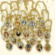 欧美轻奢复古手工编织可调节手绳仿贝珍珠十字架圣母吊坠手链饰品