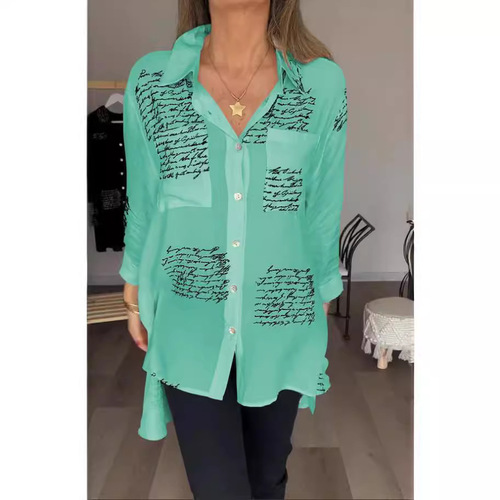 Cross-border women's clothing 2025 Amazon independent station spring and summer new European and American fashion printed loose sexy tuxedo shirt 
