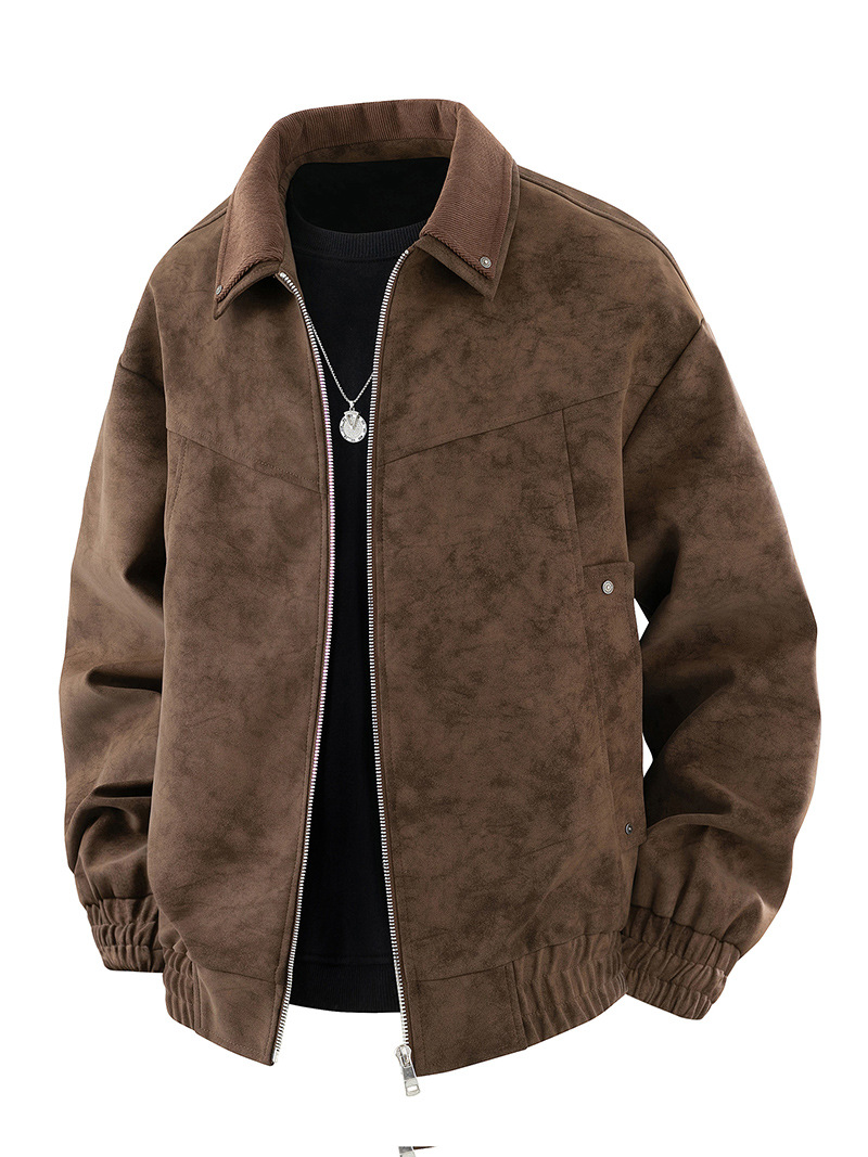 Chaqueta para hombres de otoño nuevo atado teñido pu retro chaqueta de cuero de cuello de retro chaqueta de cuero de polietileno suelto chaqueta de pareja