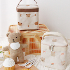 Ins style baby food insulation bag mommy bag embroidered bear children lunch bag portable picnic bag lunch box bag