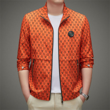 2023春装新品时尚休闲男式外套薄款印花帅气拉链立领休闲夹克衫男