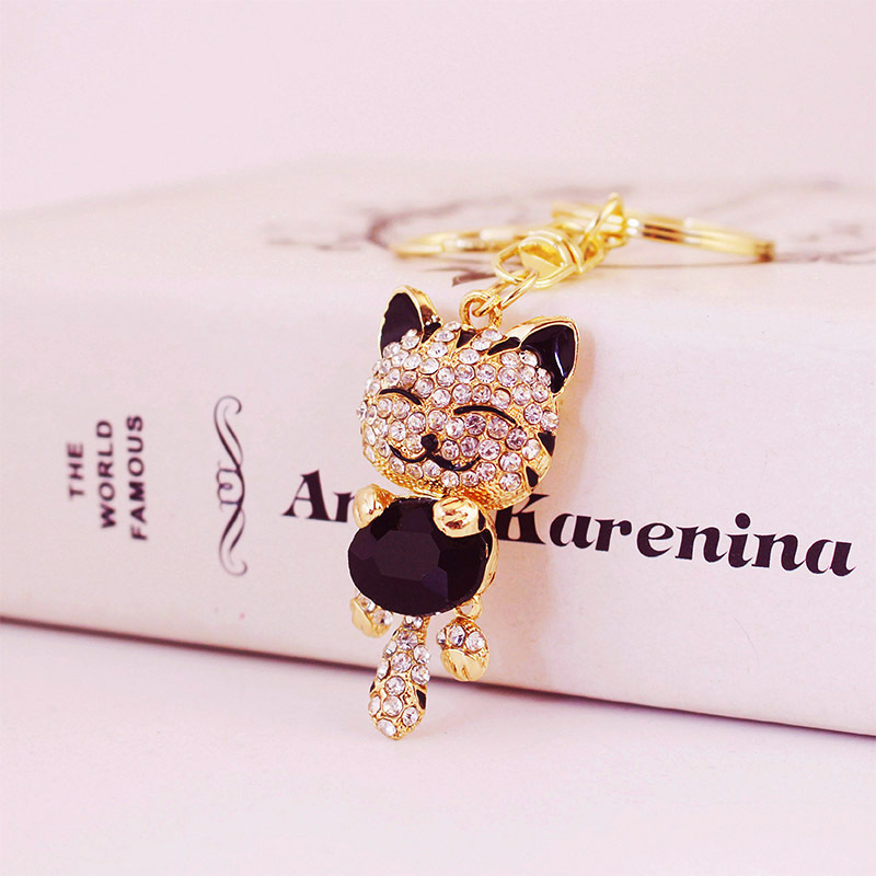 Llavero de gato de la suerte con incrustaciones de diamantes, colgante metálico para bolso de mujer, pequeño regalo encantador