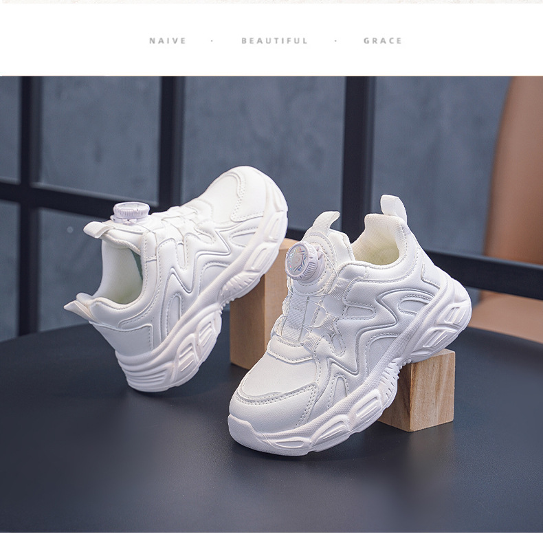 Xiaomei and Xiaobao Leather Mesh Kidsren's Sports White Shoes for Boys and Girls Running Shoes Student Shoes for Activities