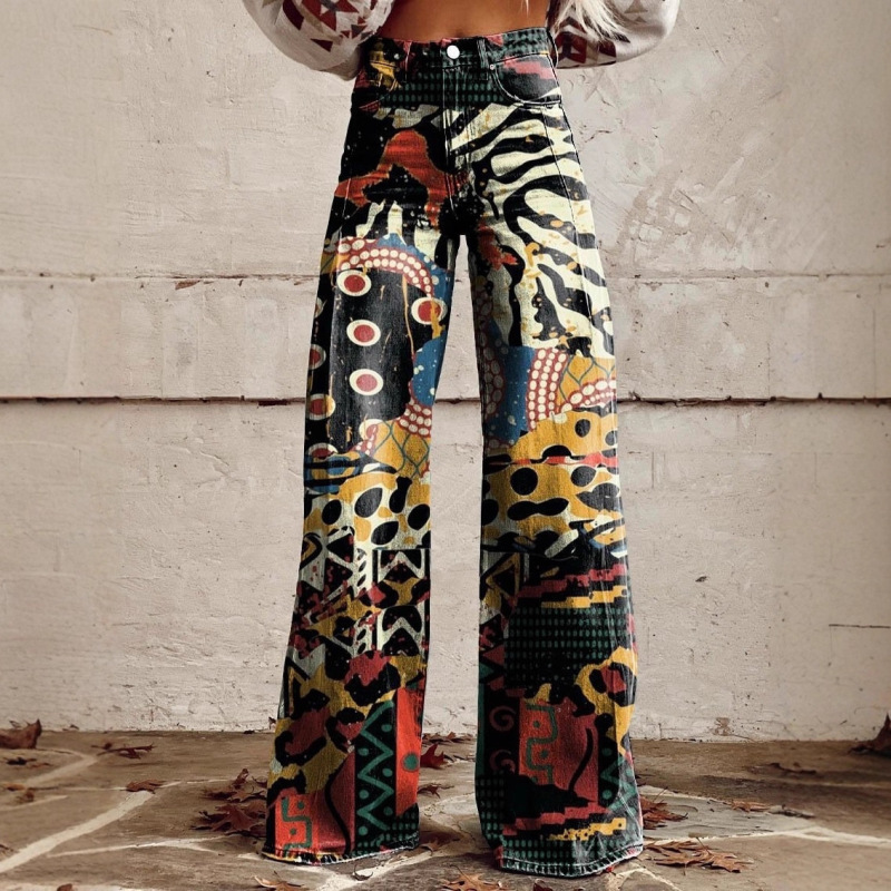 Cross-Border Aliexpress European and American Export Large Size Women's Casual Pants Thin Imitation Jeans Wide Leg 3D Trendyy Women's Pants Cross-Border Aliexpress European and American Export Large Size Women's Casual Pants Thin Imitation Jeans Wide Leg 3D Trendyy Women's Pants