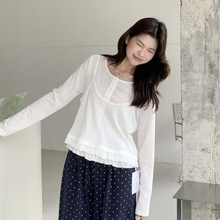 苏珊 甜美长袖T恤打底衫韩系叠穿吊带背心春季时尚两件套装DW6601