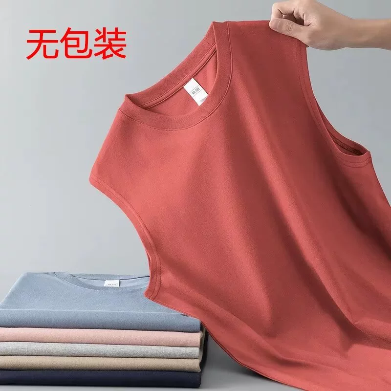 Летняя мужская американская тяжелая футболка без рукавов, мужская летняя белая футболка для фитнеса, спортивная однотонная свободная футболка с воротником