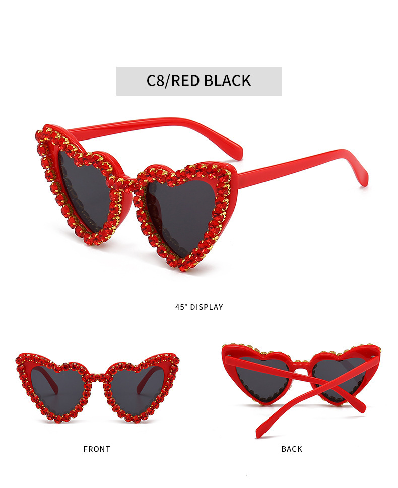 Lunettes de soleil pour homme en forme de cœur, couleur pêche, élégantes et printanières, protection UV, ornées de strass. Accessoire de mode de haute qualité._voghion.com
