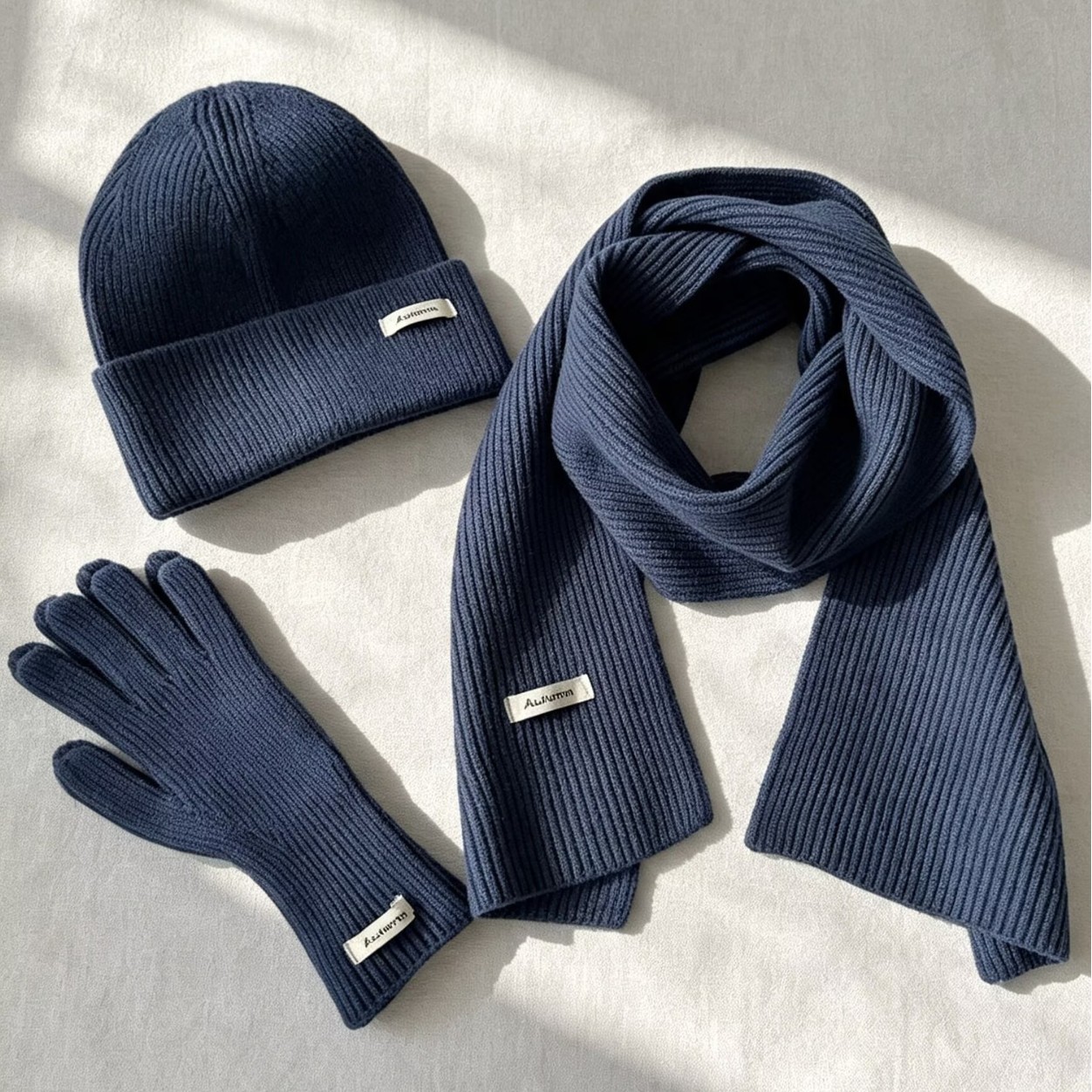 Japanese and Korean style three-piece set: core-spun yarn scarf, gloves, autumn and winter dopamine warm knit hat, touch screen gloves for women, solid color