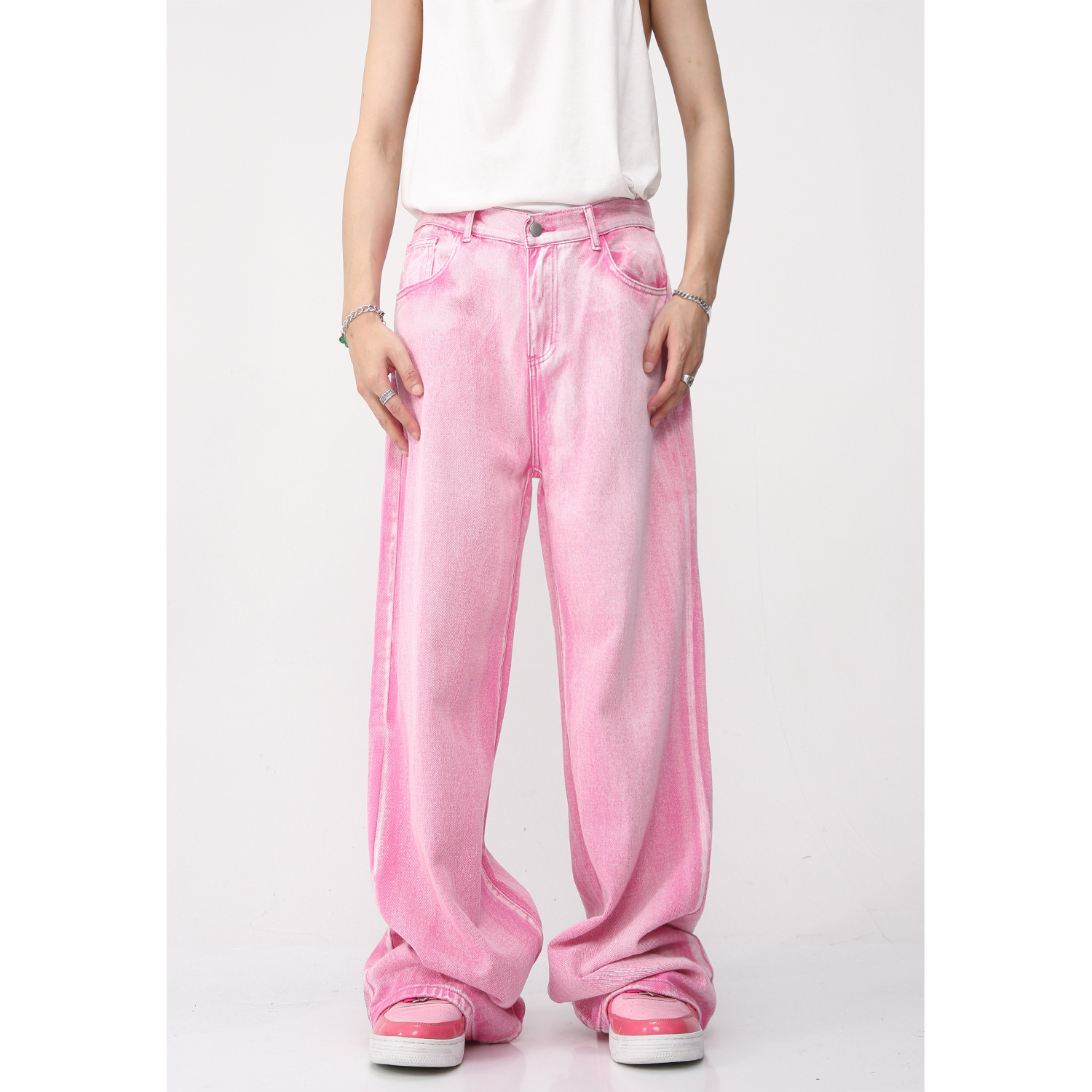 Mtlclothes ropa de Hombre | 2023 nuevo estilo coreano Rosa Denim coat straight jeans casual traje moda