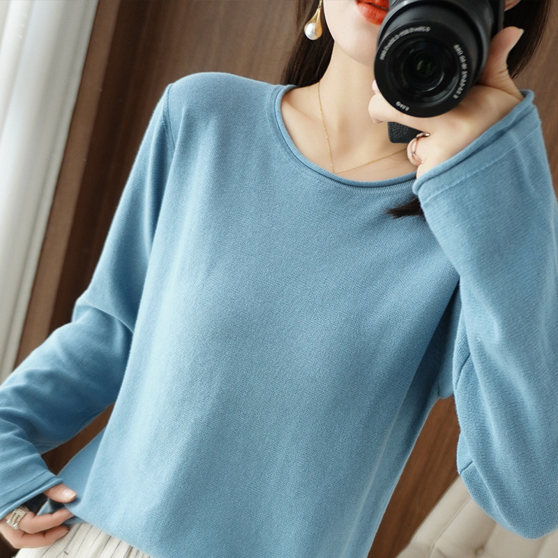 Combed Cotton Knit Sweater for Women, Round Neck, Rolled Hem, Loose Fit, Plus Size, Base Sweater, All-Cotton Top, Loose Fit Combed Cotton Knit Sweater for Women, Round Neck, Rolled Hem, Loose Fit, Plus Size, Base Sweater, All-Cotton Top, Loose Fit
