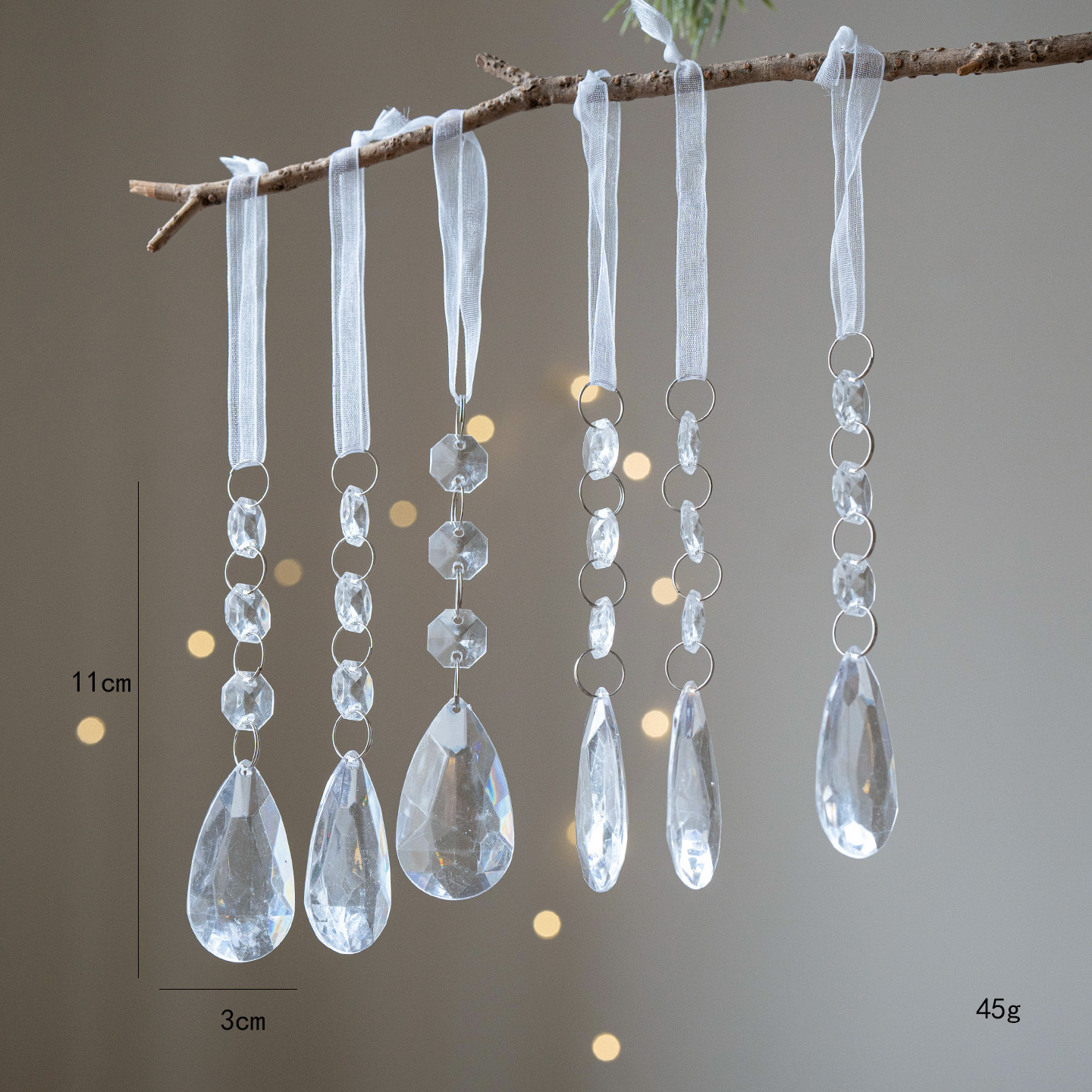 Ins北欧水晶クリスマスツリー装飾ビーズ氷凌水滴雪花ペンダントクリスマス透明雪氷装飾