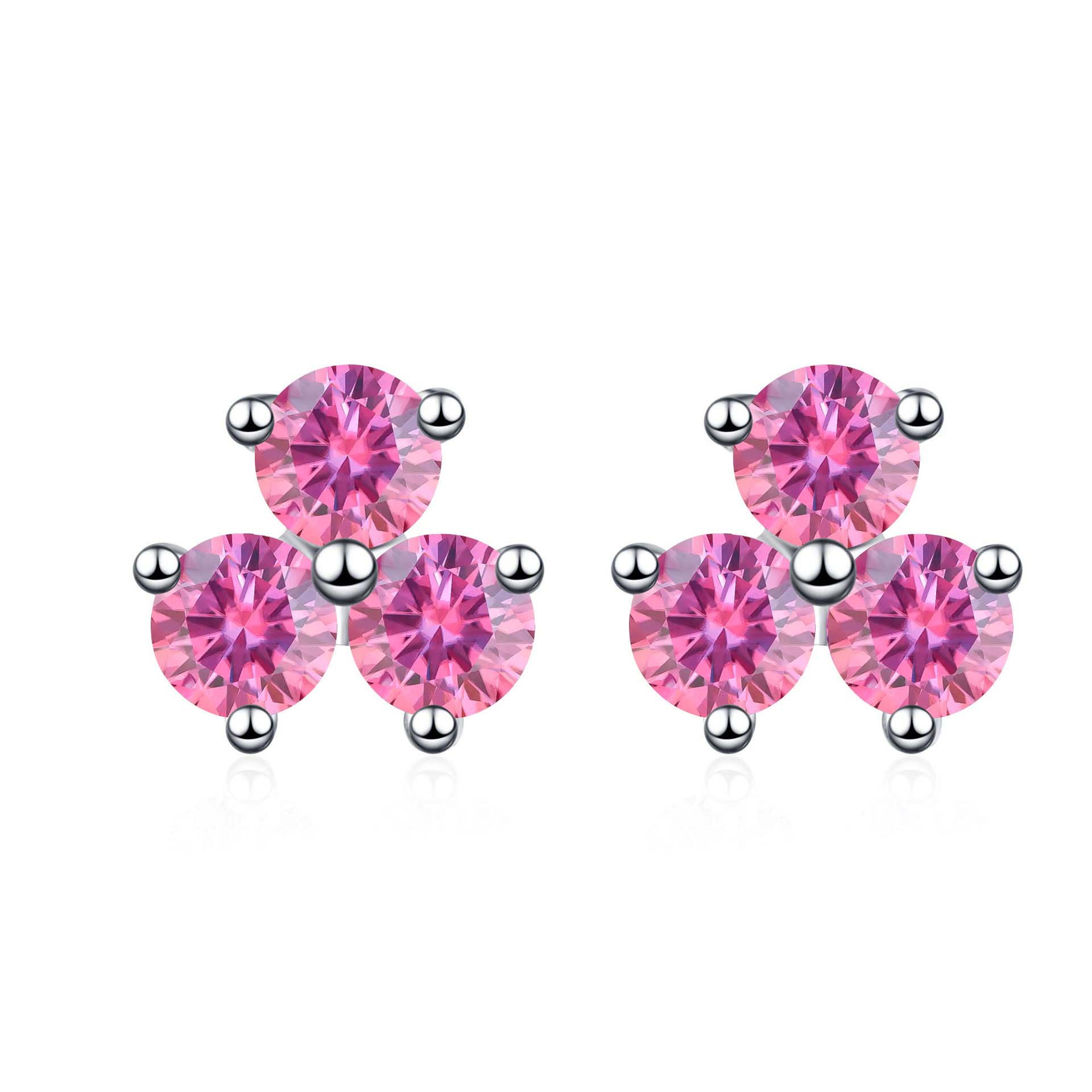 s925 plata esterlina pernos de piedra de moissan pernos de tres pétalos de hierba pernos de pernos de pernos de diamante de moissan para mujeres 60 puntos D