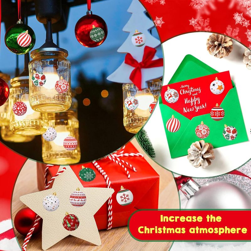 500 個クリスマスデコレーションロールステッカークリスマスボールさまざまなホリデーステッカークリスマスデコレーションキャンディーバッグパーティー|undefined