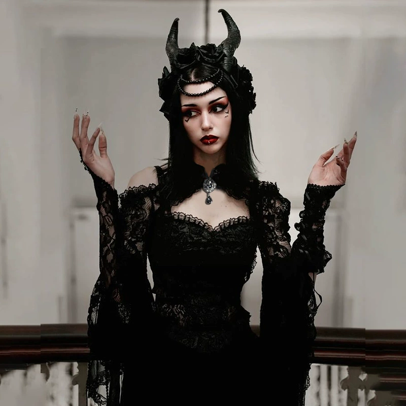 WY22050 Лето 2024 Европа и США новый темный мода тонкий дикий плечо принцессы рукава кружевной топ женский