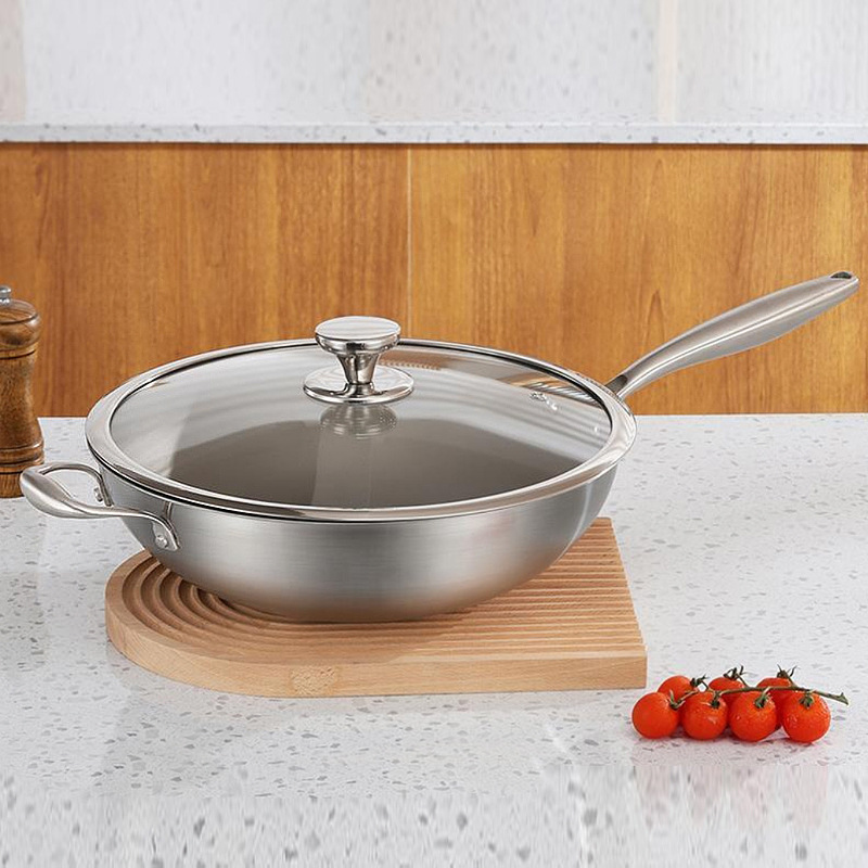 Ta1钛合金荷叶仿生不粘锅32cm炒锅家用纯钛炒菜锅带手把平底炒锅