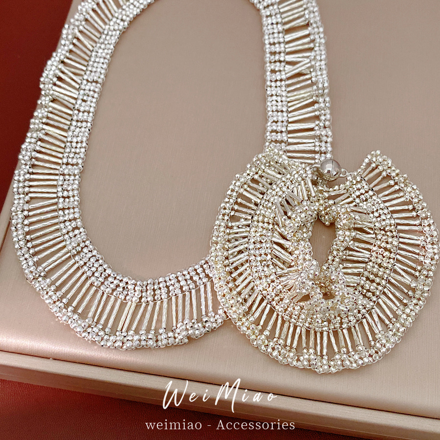 Viento frío collar de encaje plegado lujo ligero nicho de alta calidad cadena de clavícula estilo europeo y americano personalidad conjunto de joyería de moda