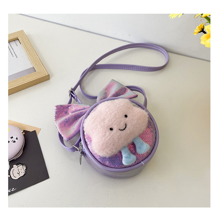 Kid'S Small Pu Leather Clouds Bow Knot Cute Sequins Round Zipper Crossbody Bag display picture 23