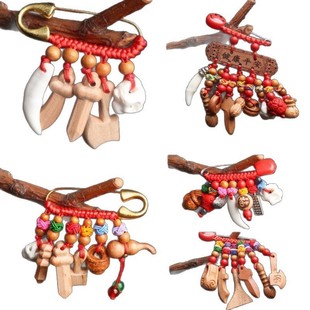 Baby Red Rope Braided Pin Dog Tooth Pig Bone Peach Wood Carving Pin for Outdoor Wear Peach Wood Pin Pendant